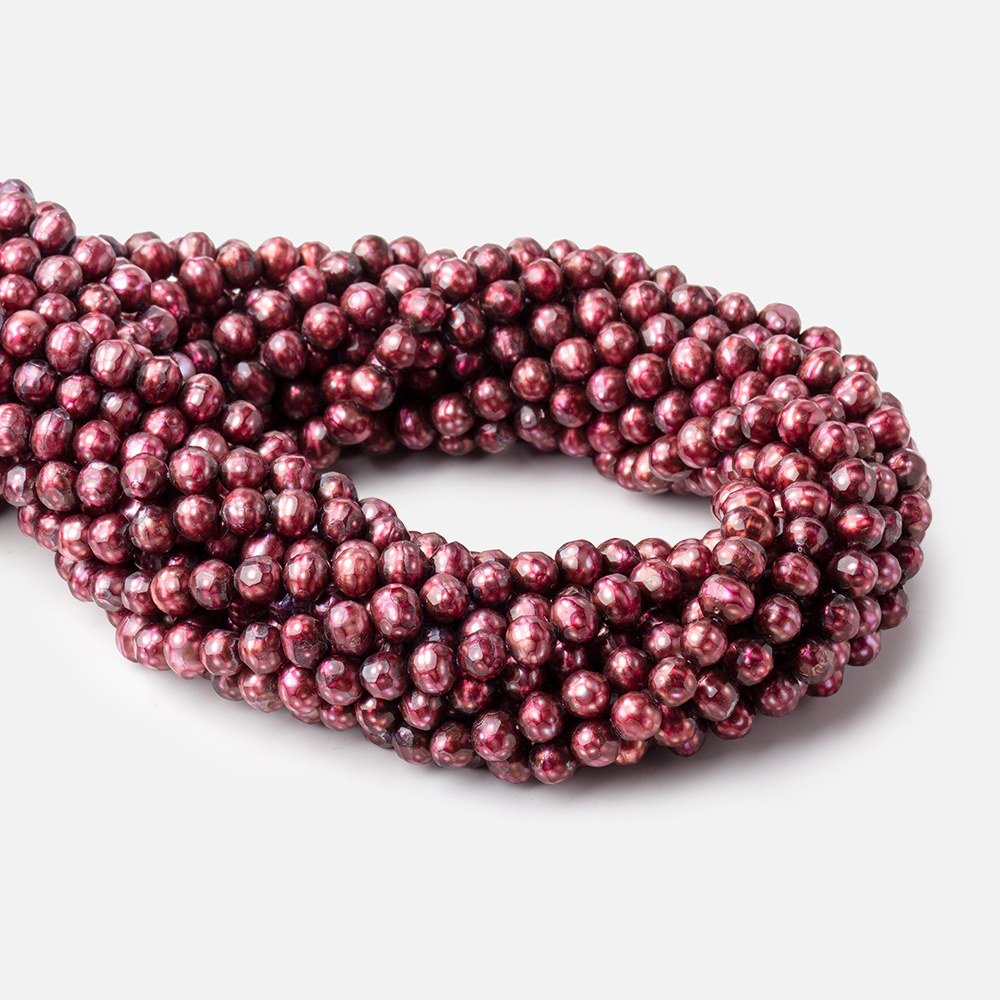 6mm Berry Red Faceted Round Freshwater Pearls 15.5 inch 70 pieces - Beadsofcambay.com