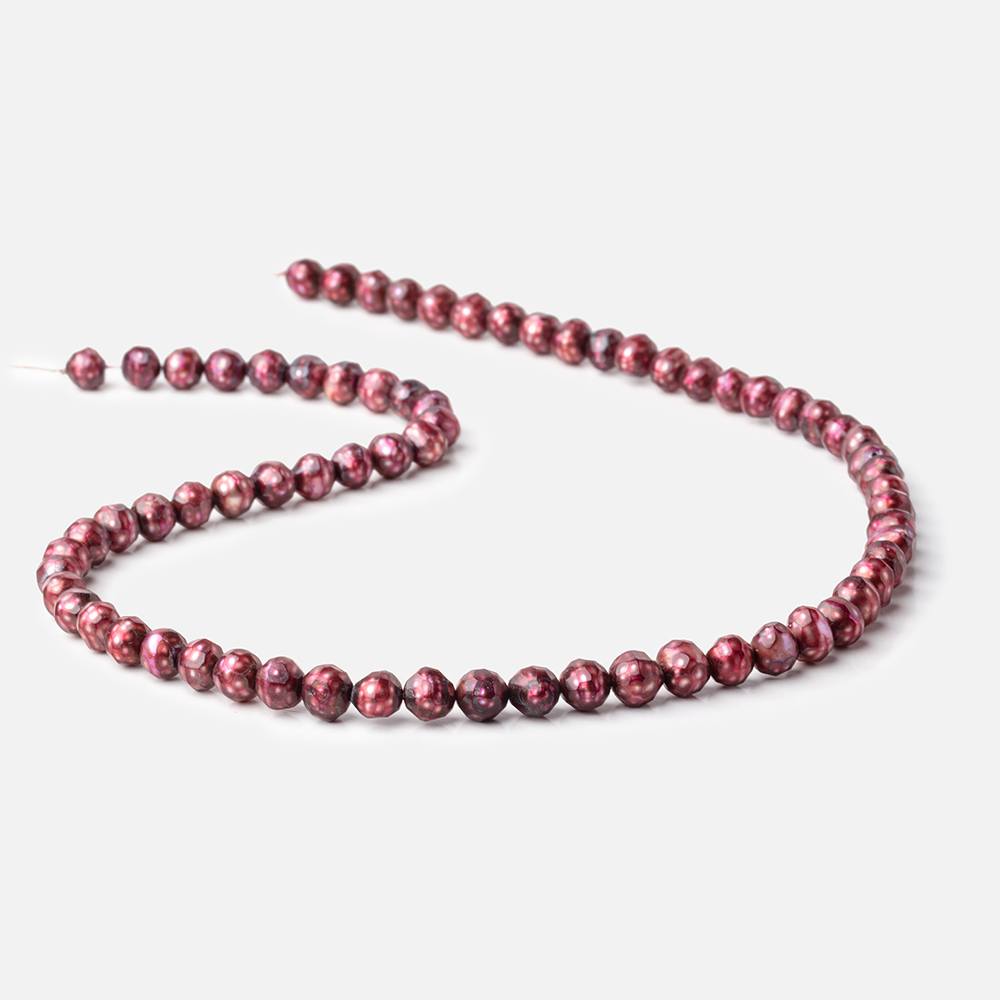 6mm Berry Red Faceted Round Freshwater Pearls 15.5 inch 70 pieces - Beadsofcambay.com