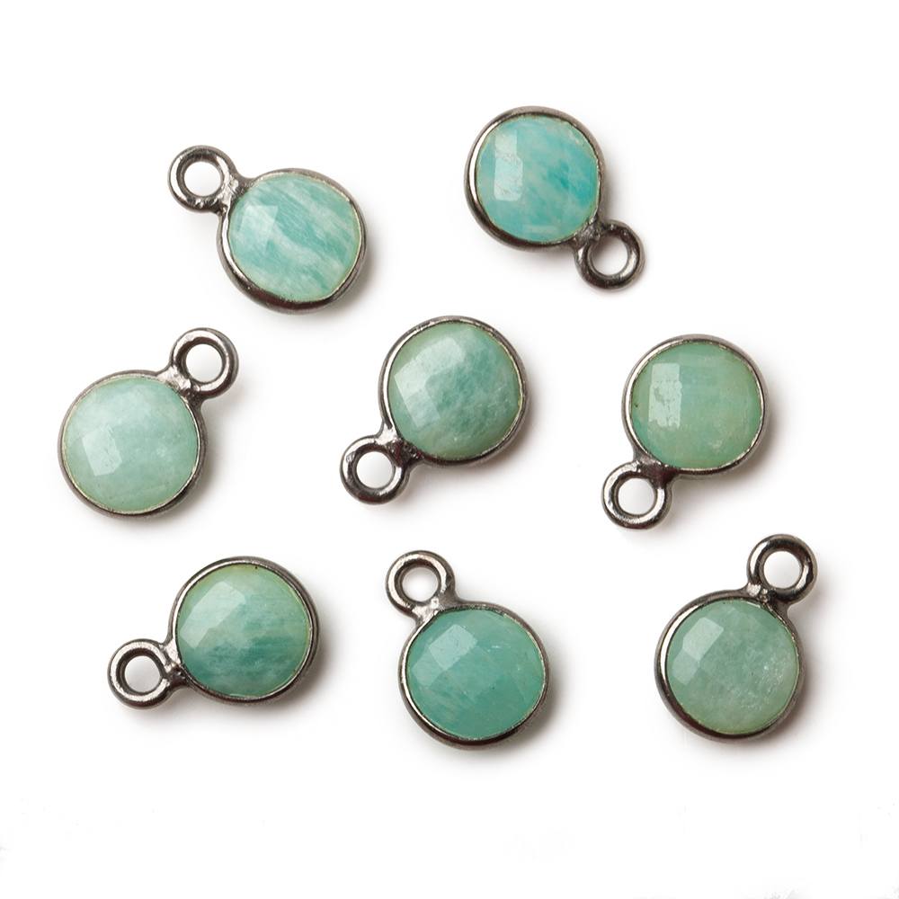 6mm Black Gold .925 Silver Bezeled Amazonite faceted Coin pendants Set of 4 pieces - Beadsofcambay.com