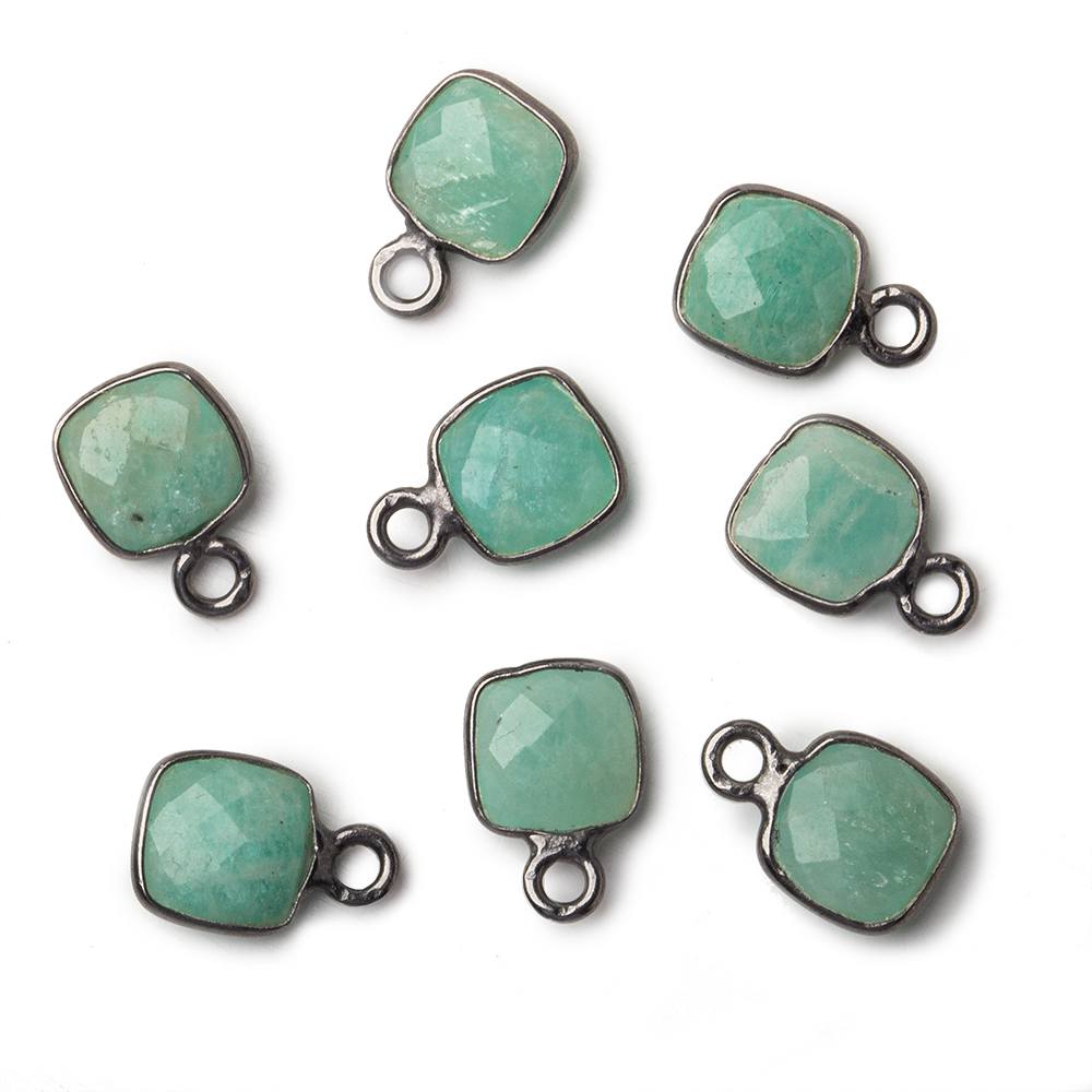 6mm Black Gold .925 Silver Bezeled Amazonite faceted pillow pendants Set of 4 pieces - Beadsofcambay.com