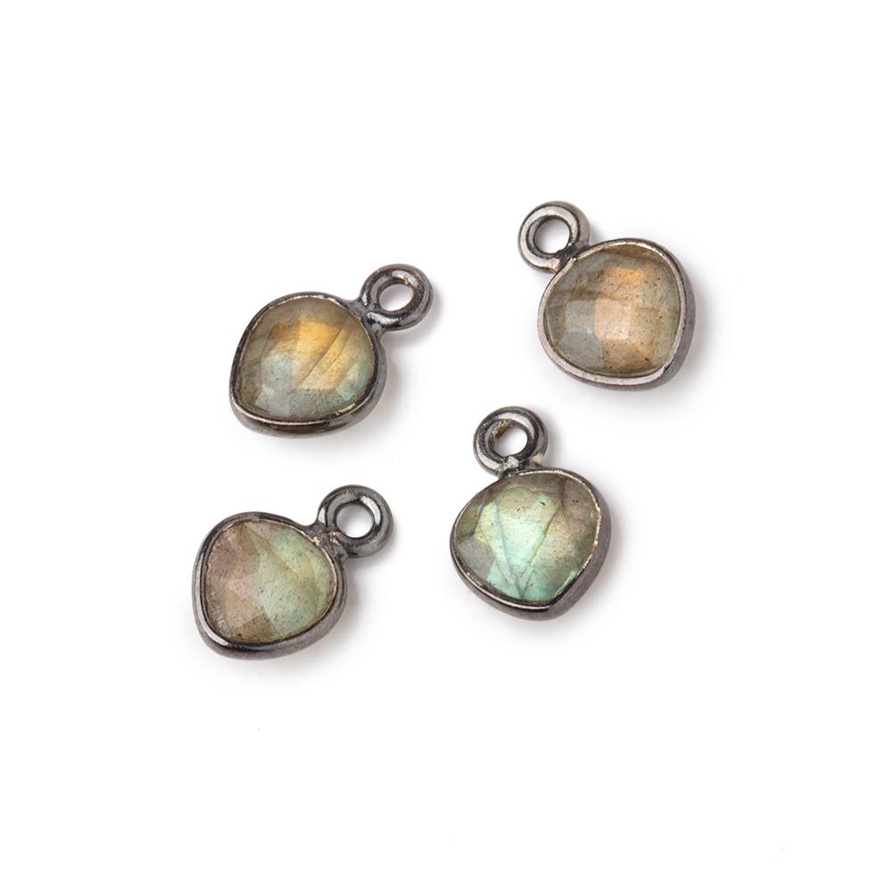 6mm Black Gold .925 Silver Bezeled Labradorite faceted heart pendants Set of 4 pieces - Beadsofcambay.com