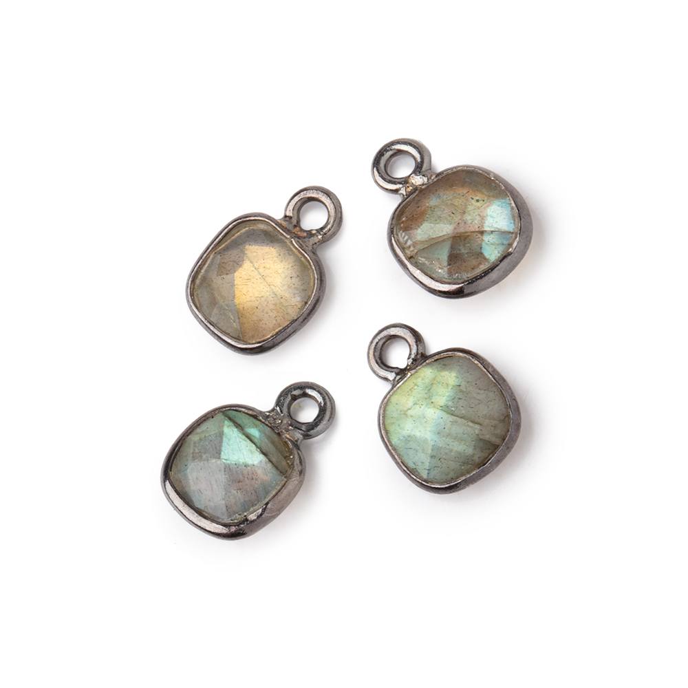 6mm Black Gold .925 Silver Bezeled Labradorite faceted pillow pendants Set of 4 pieces - Beadsofcambay.com