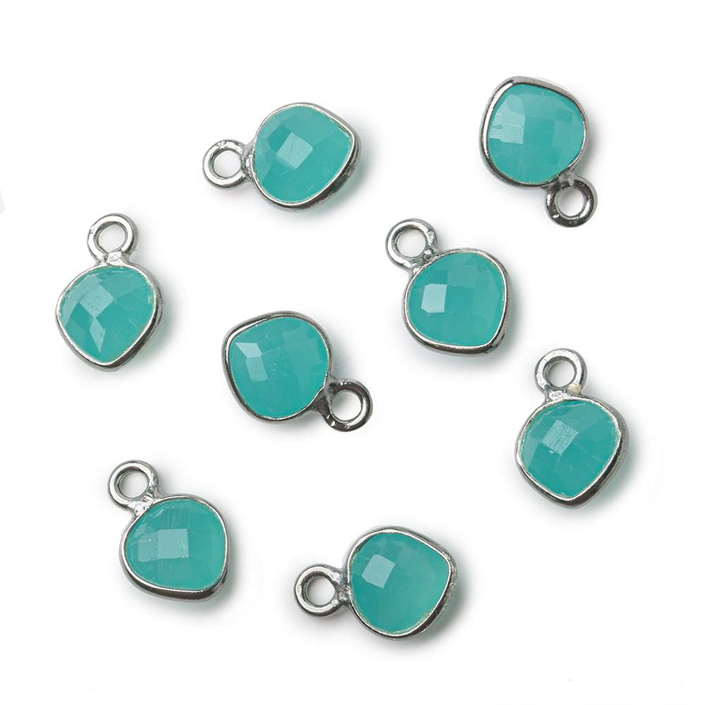 6mm Black Gold .925 Silver Bezeled Seafoam Blue Chalcedony faceted heart pendants Set of 4 - Beadsofcambay.com