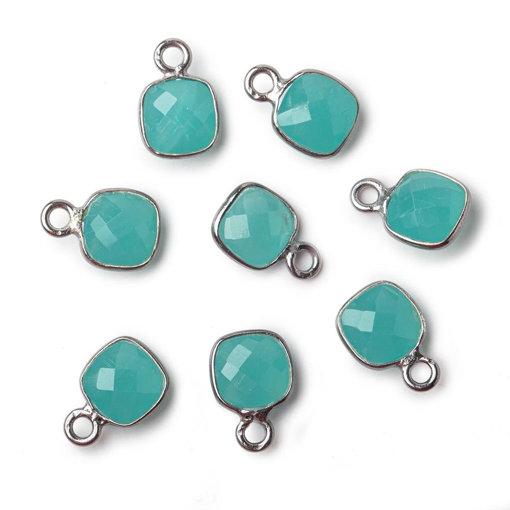 6mm Black Gold .925 Silver Bezeled Seafoam Blue Chalcedony faceted pillow pendants Set of 4 pieces - Beadsofcambay.com