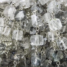 6mm Black Tourmalinated Quartz Faceted Cube Sterling Silver Chain by the foot - Beadsofcambay.com