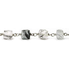 6mm Black Tourmalinated Quartz Faceted Cube Sterling Silver Chain by the foot - Beadsofcambay.com