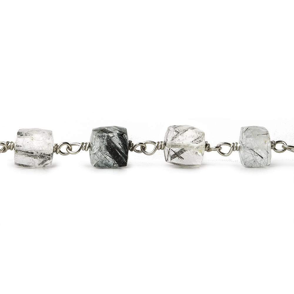 6mm Black Tourmalinated Quartz Faceted Cube Sterling Silver Chain by the foot - Beadsofcambay.com