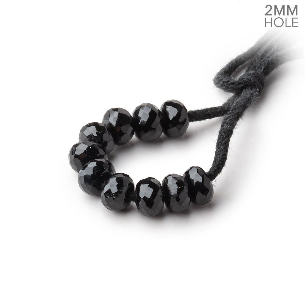 6mm Black Tourmaline 2mm Large Hole Faceted Rondelle Beads Set of 10 - Beadsofcambay.com
