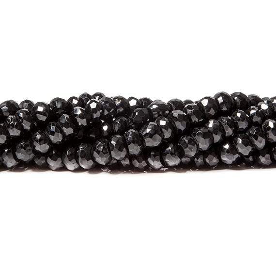 6mm Black Tourmaline Faceted Rondelle 14 inch 94 Beads - Beadsofcambay.com