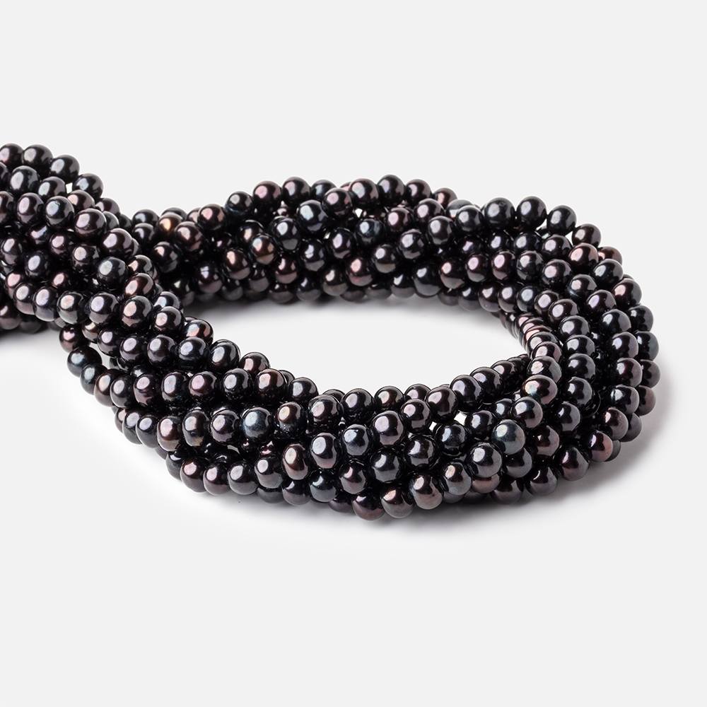 6x5mm Black Side Drilled Off Round Freshwater Pearl Beads 15 inch 72 pieces - Beadsofcambay.com