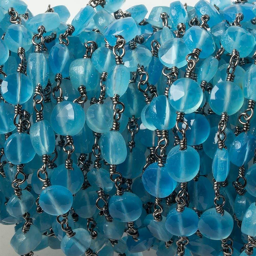 6mm Blue Chalcedony faceted coin Black Gold Chain by the foot 25 pieces - Beadsofcambay.com