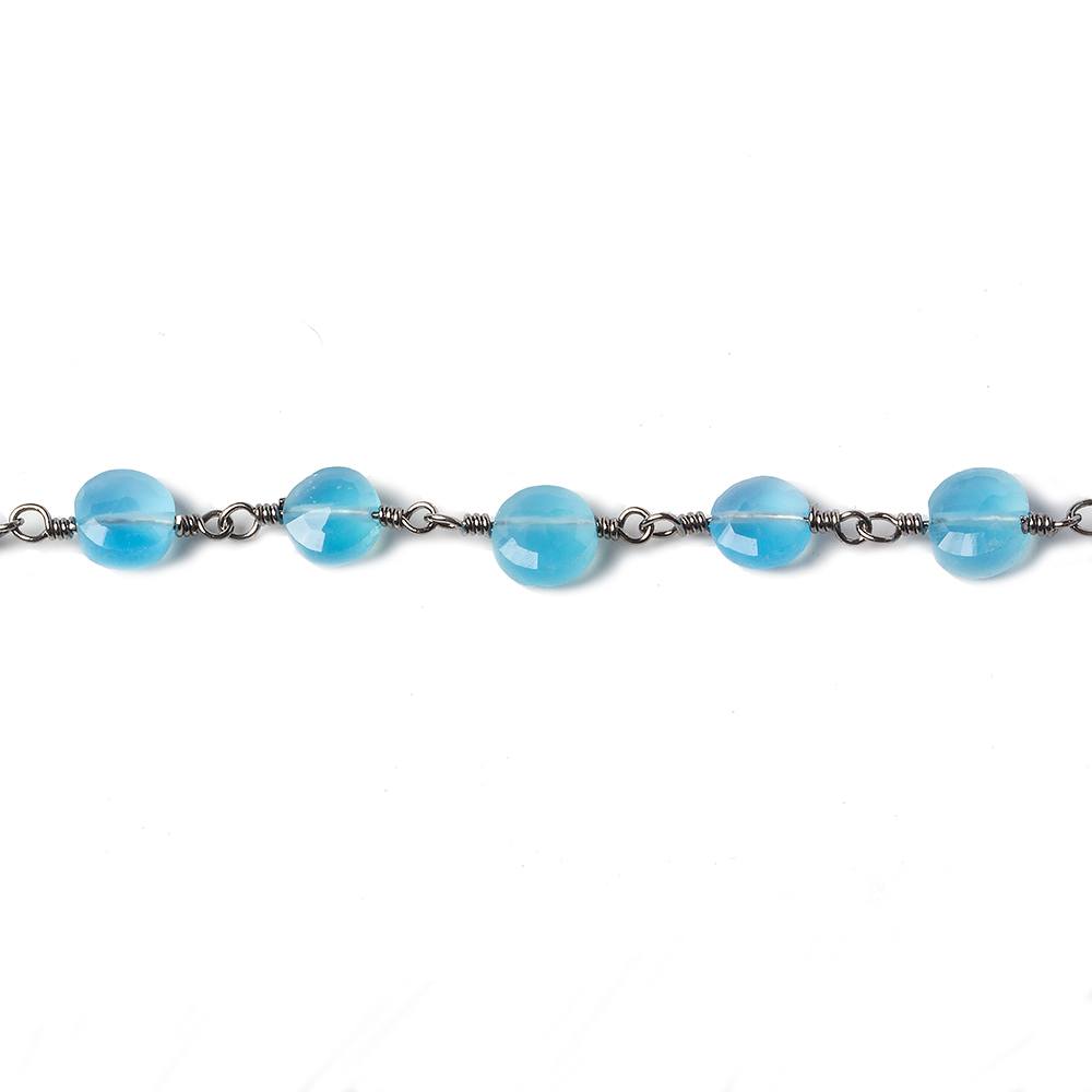 6mm Blue Chalcedony faceted coin Black Gold Chain by the foot 25 pieces - Beadsofcambay.com