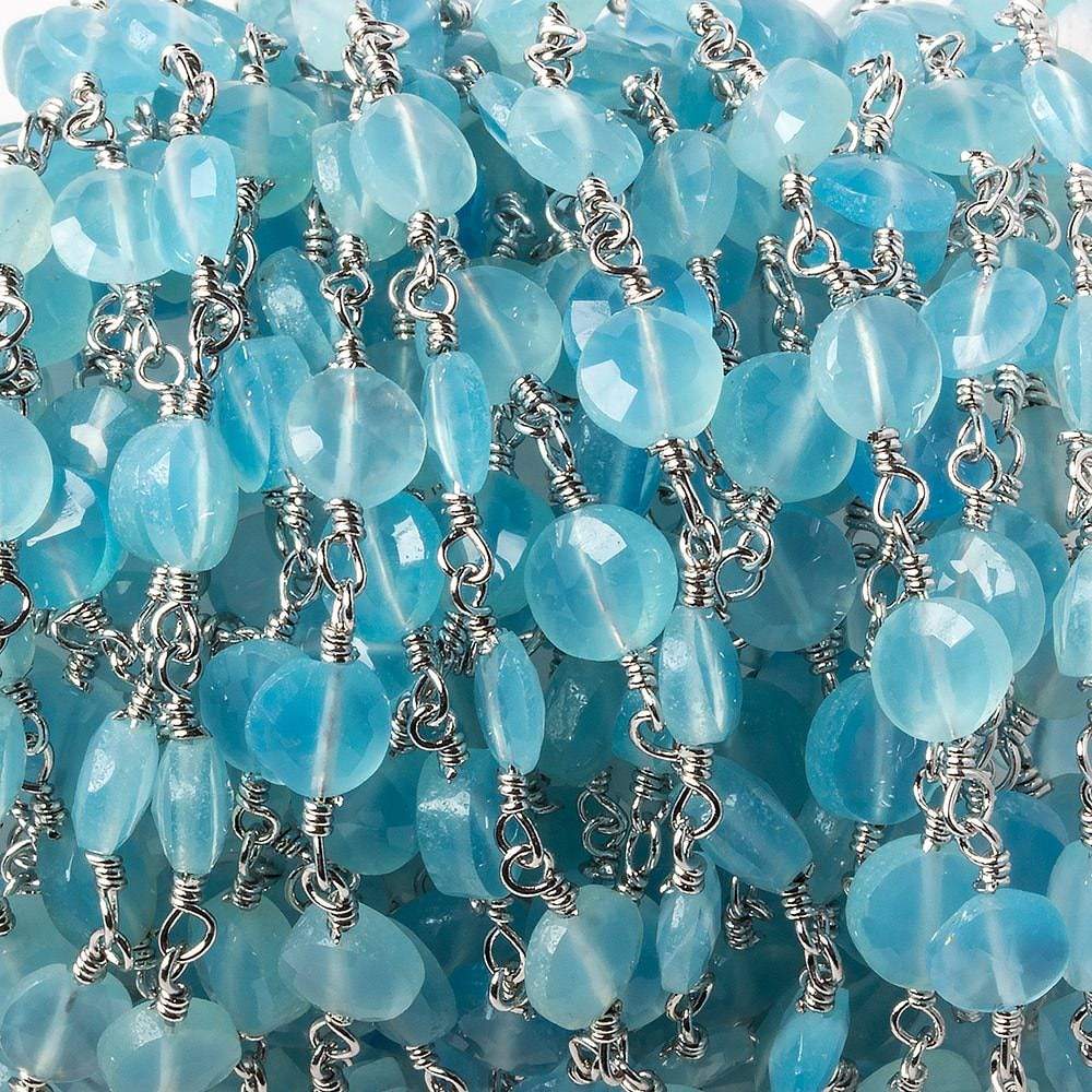6mm Blue Chalcedony faceted coin Silver Chain by the foot 25 pieces - Beadsofcambay.com
