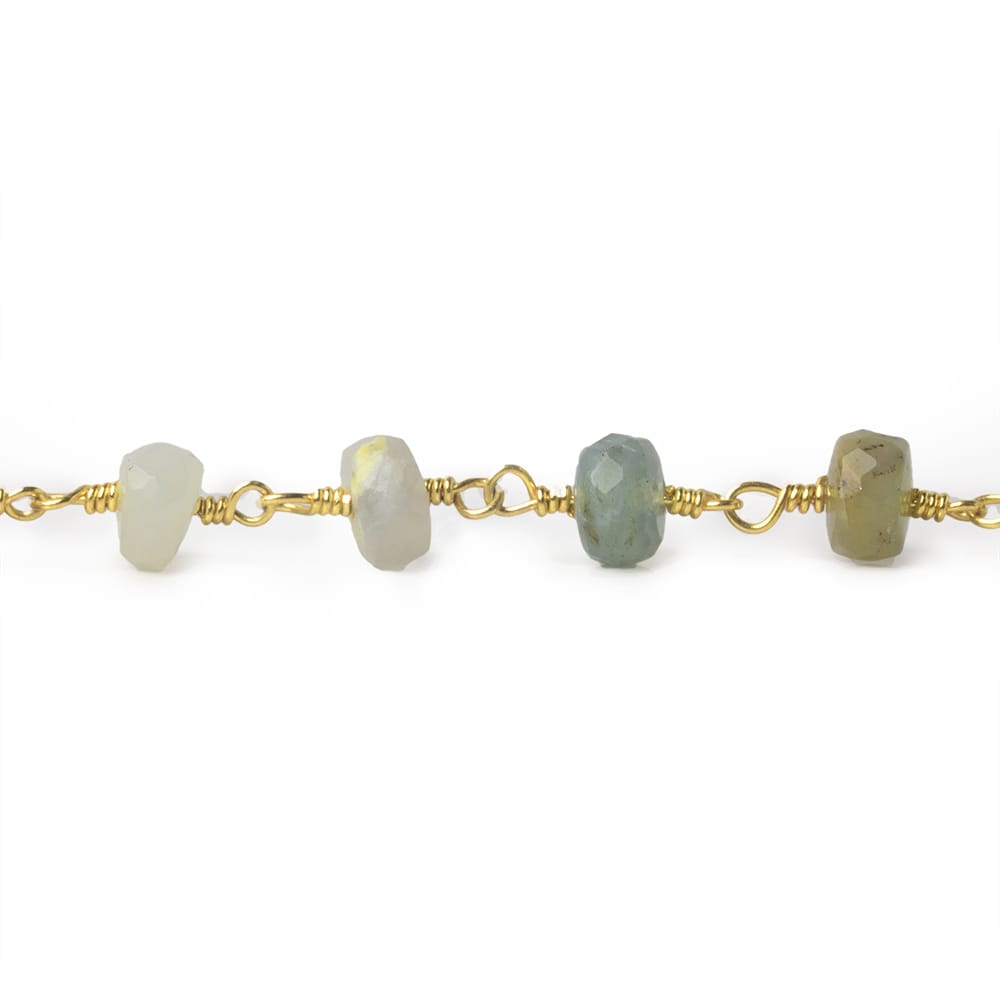 6mm Blue Peruvian Opal faceted rondelle Gold Chain by the foot 28 pieces - Beadsofcambay.com