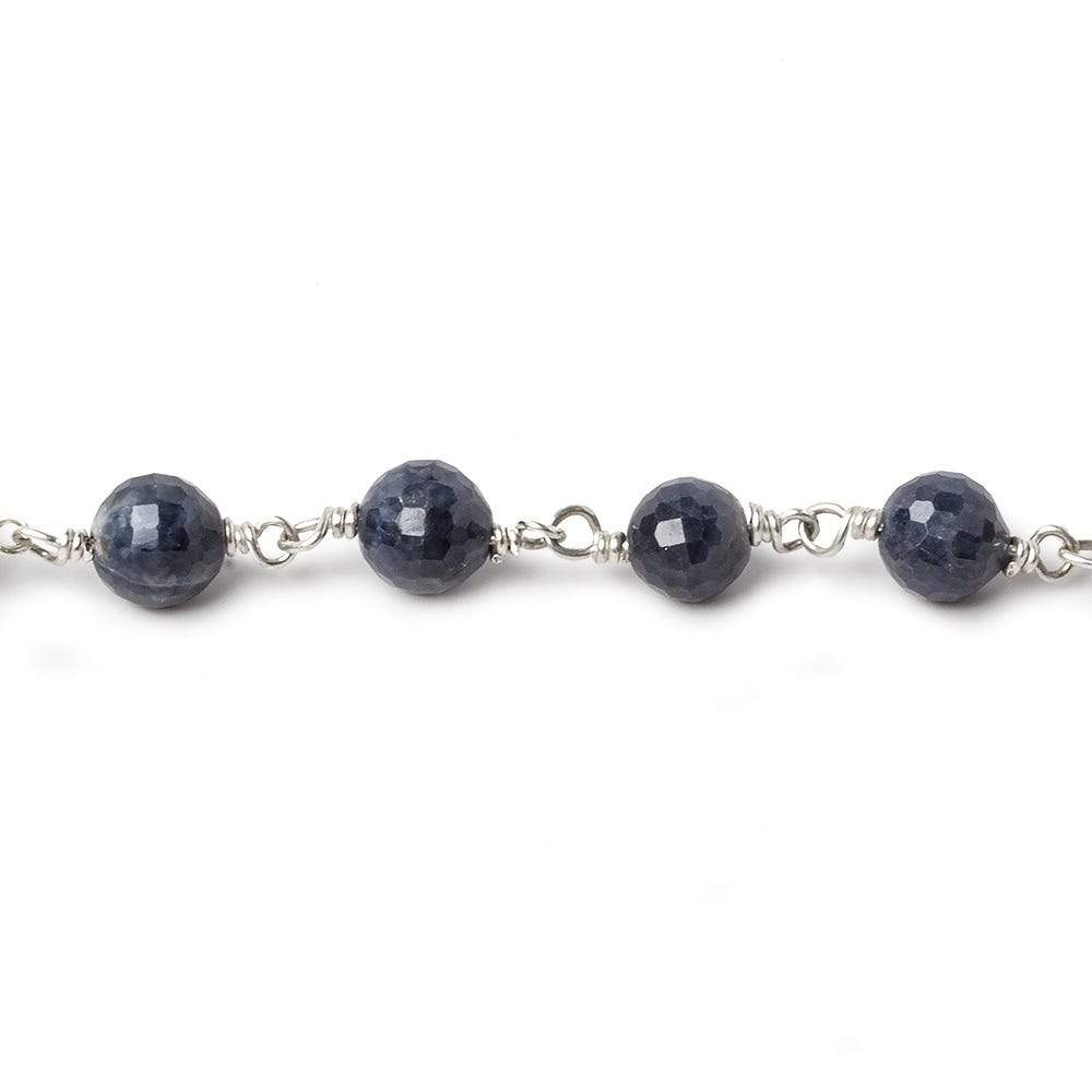 6mm Blue Sapphire faceted round Sterling Silver .925 Chain by the foot 26 beads - Beadsofcambay.com