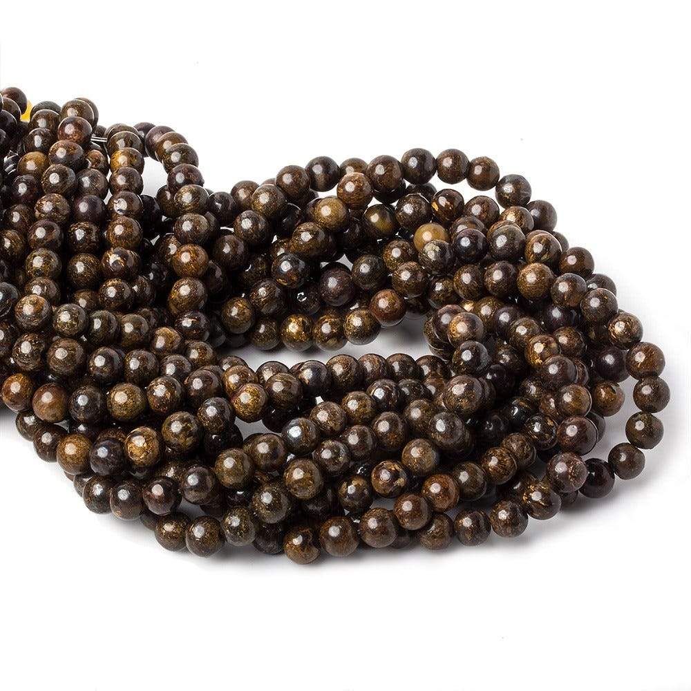 6mm Bronzite plain round beads 15 inch 68 pieces - Beadsofcambay.com