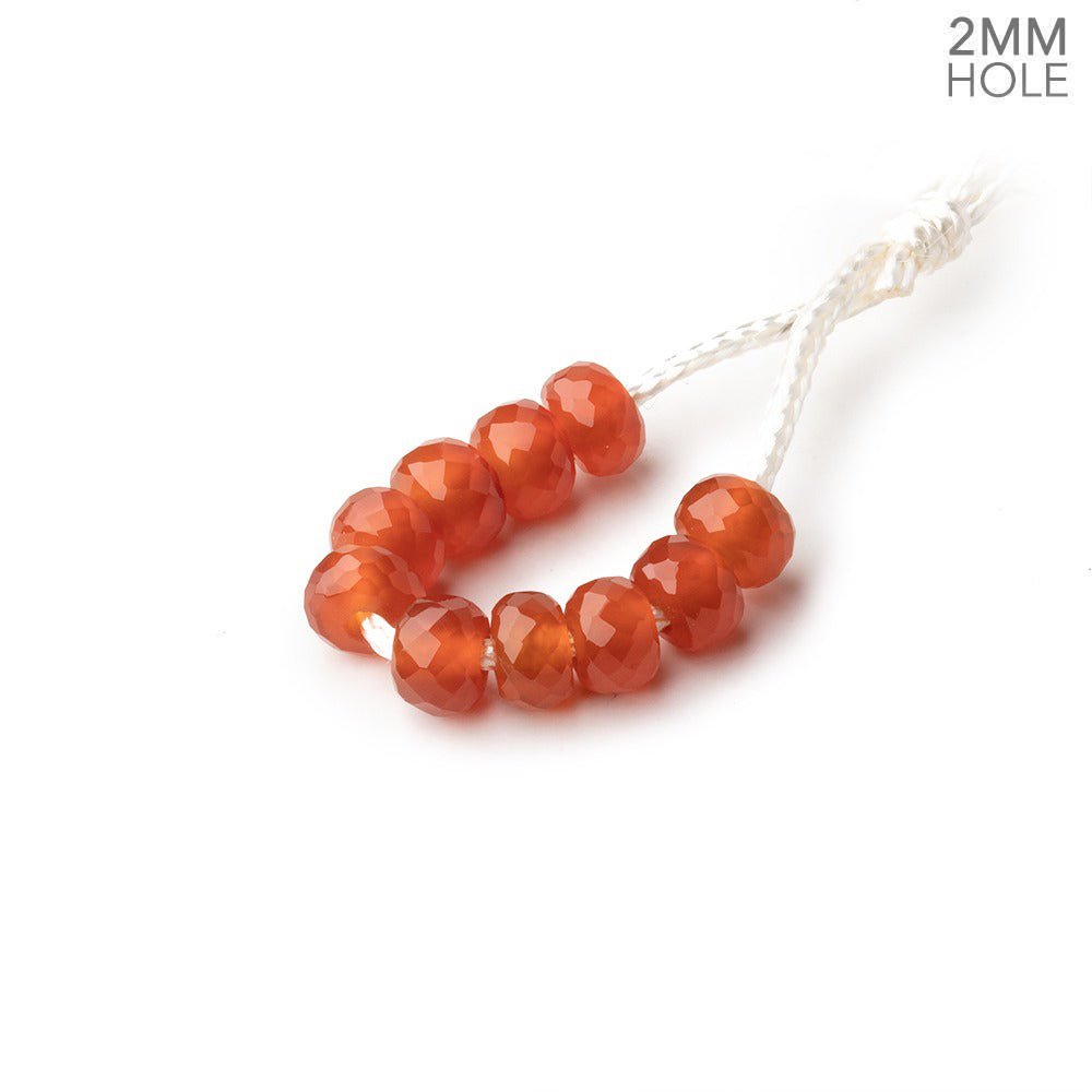 6mm Carnelian 2mm Large Hole Faceted Rondelle Set of 10 Beads - Beadsofcambay.com