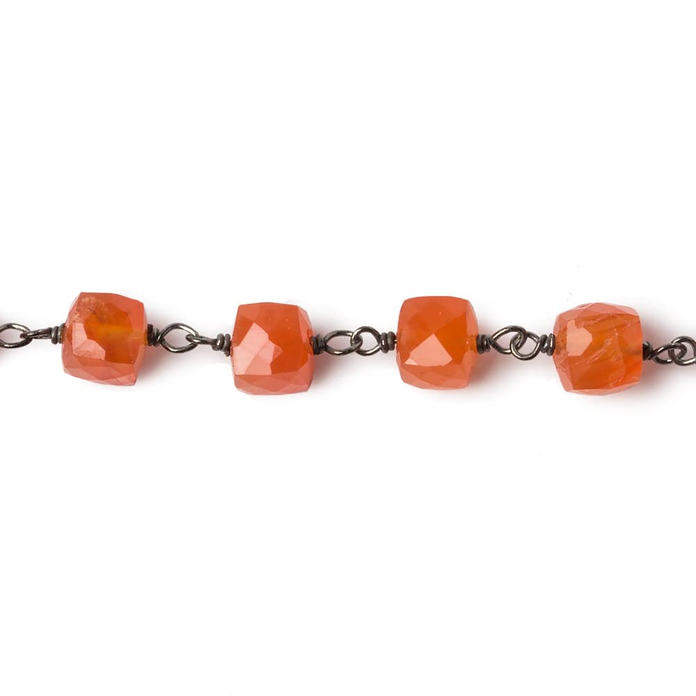 6mm Carnelian faceted cube Black Gold .925 Silver Chain by the foot 29 pieces - Beadsofcambay.com