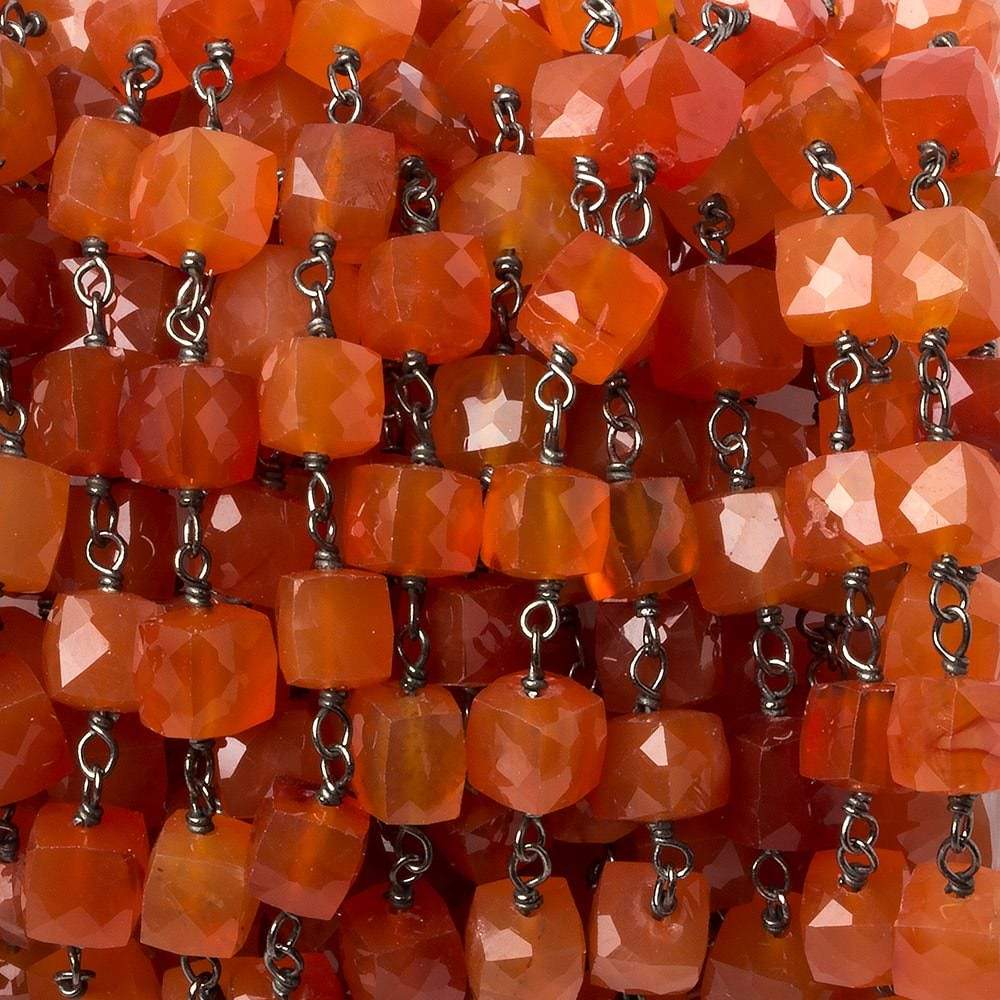 6mm Carnelian faceted cube Black Gold .925 Silver Chain by the foot 29 pieces - Beadsofcambay.com