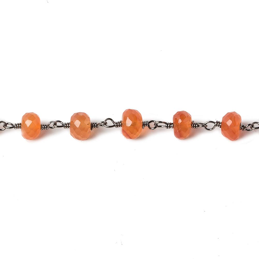 6mm Carnelian faceted rondelle Black Gold Chain by the foot 30 pcs - Beadsofcambay.com