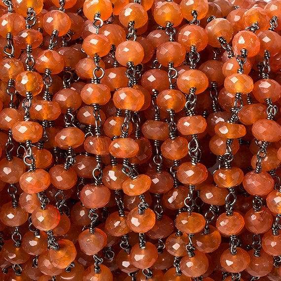 6mm Carnelian faceted rondelle Black Gold Chain by the foot 30 pcs - Beadsofcambay.com