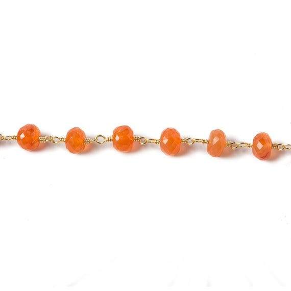 6mm Carnelian faceted rondelle Gold Chain by the foot 30 pcs - Beadsofcambay.com