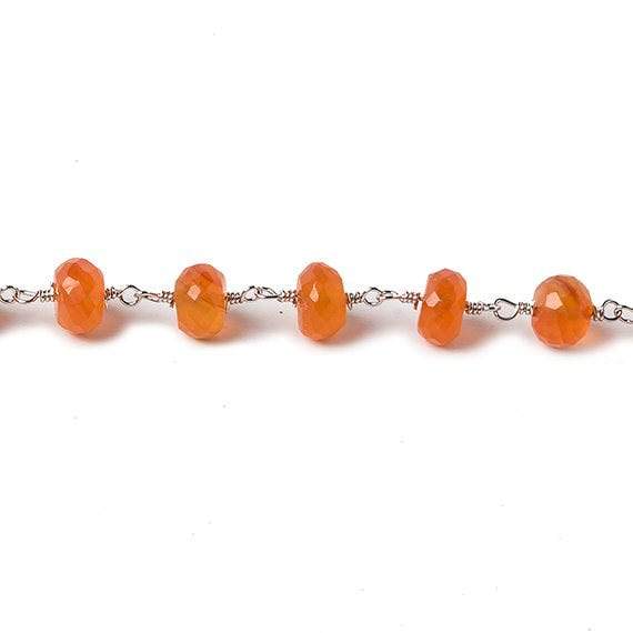 6mm Carnelian faceted rondelle Silver Chain by the foot 30 pcs - Beadsofcambay.com