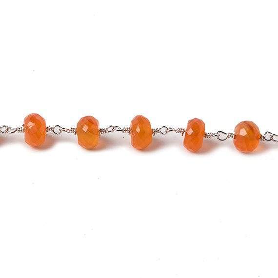 6mm Carnelian faceted rondelle Silver Chain by the foot 30 pcs - Beadsofcambay.com