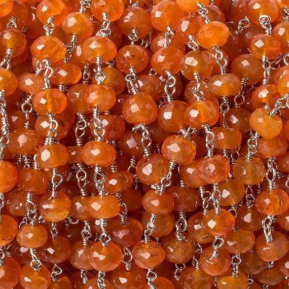 6mm Carnelian faceted rondelle Silver Chain by the foot 30 pcs - Beadsofcambay.com