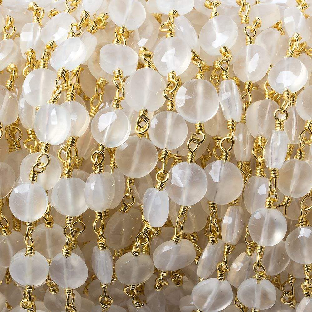 6mm Champagne Chalcedony faceted coin Gold Chain by the foot 25 pieces - Beadsofcambay.com