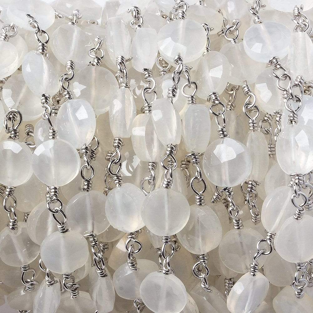 6mm Champagne Chalcedony faceted coin Silver Chain by the foot 25 pieces - Beadsofcambay.com
