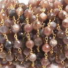 6mm Chocolate Moonstone faceted round Vermeil Chain by the foot 27 beads - Beadsofcambay.com