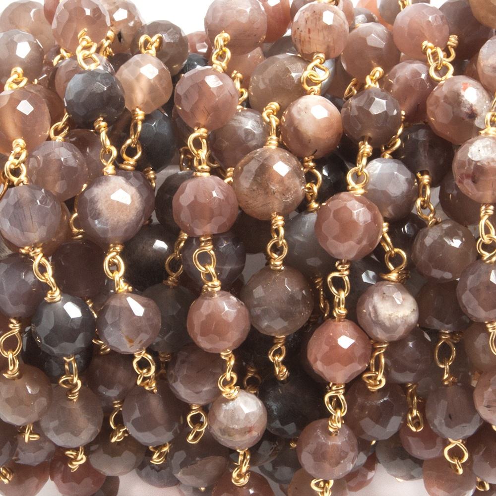 6mm Chocolate Moonstone faceted round Vermeil Chain by the foot 27 beads - Beadsofcambay.com