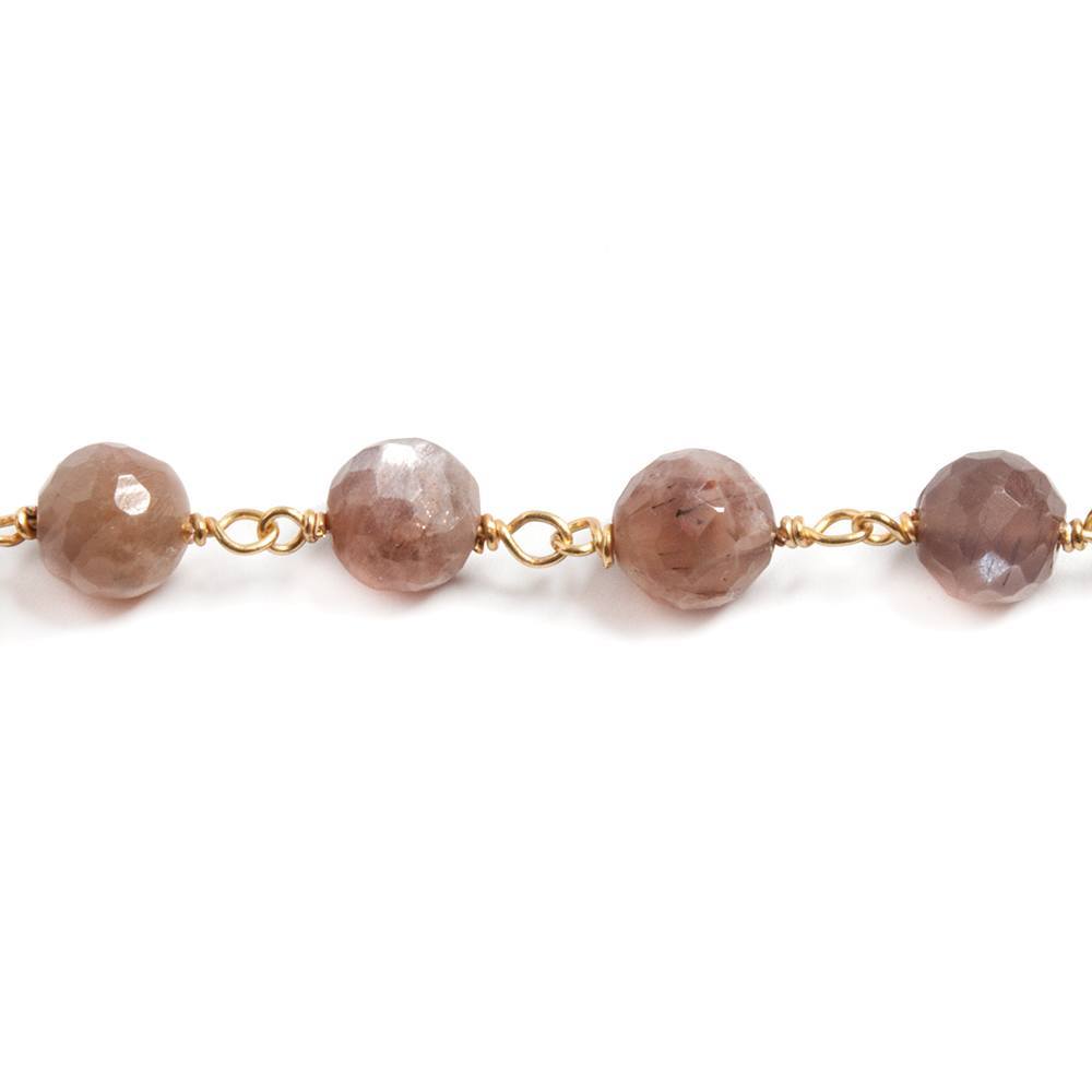 6mm Chocolate Moonstone faceted round Vermeil Chain by the foot 27 beads - Beadsofcambay.com