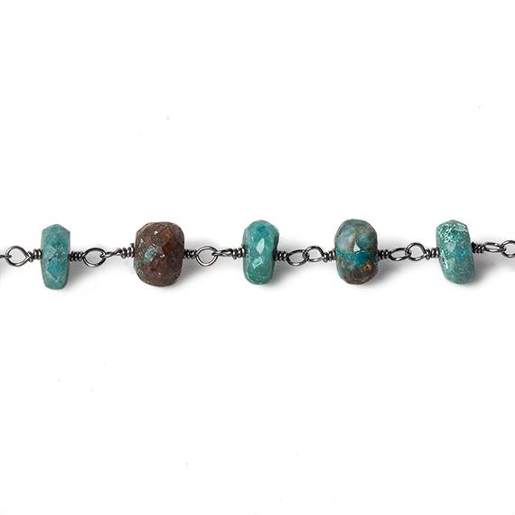 6mm Chrysocolla faceted rondelle Black Gold Chain by the foot 30 pcs - Beadsofcambay.com