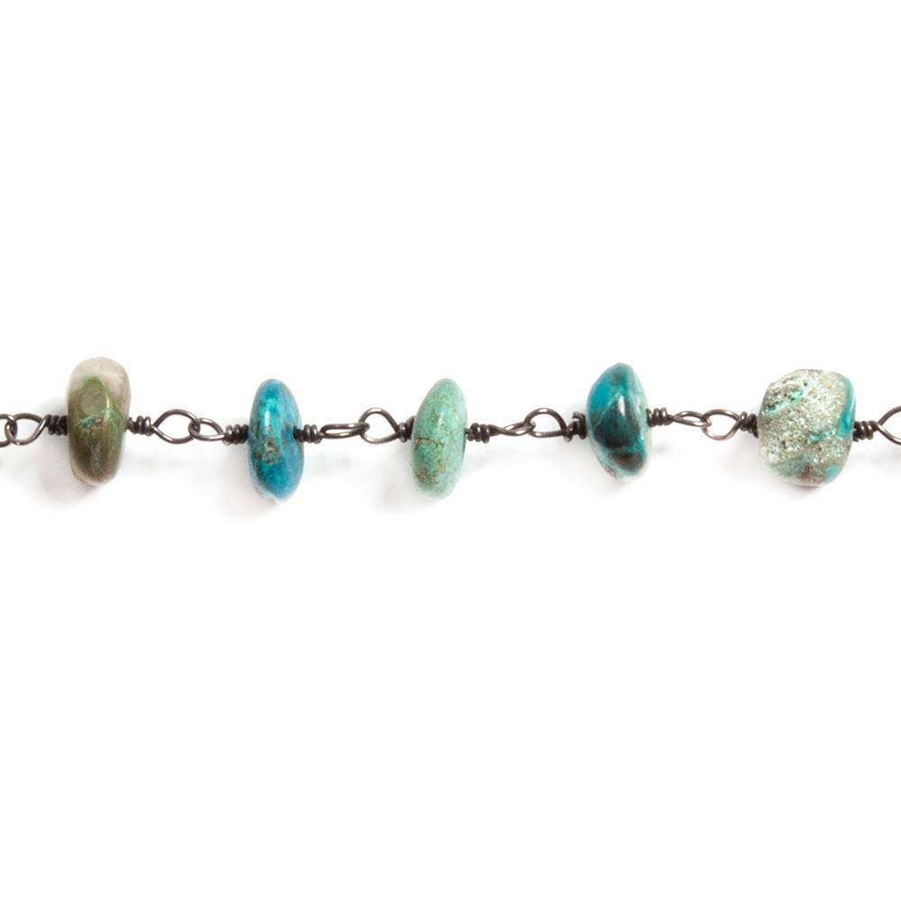 6mm Chrysocolla plain rondelle Black Gold plated Chain by the foot 33 beads - Beadsofcambay.com