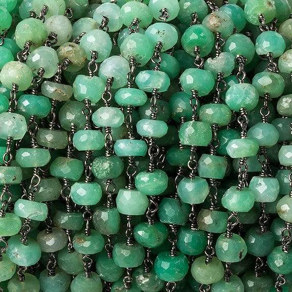 6mm Chrysoprase faceted rondelle Black Gold Chain by the foot 30 pcs - Beadsofcambay.com