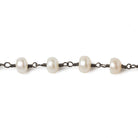6mm Cream Button Freshwater Pearl Black Gold .925 Chain by the foot 28 beads - Beadsofcambay.com