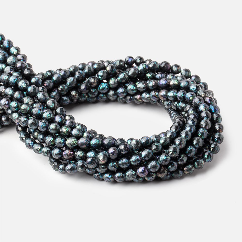 6mm Dark Teal Faceted Round Freshwater Pearls 15.5 inch 63 pieces - Beadsofcambay.com