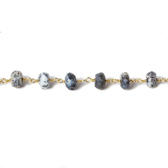 6mm Dendritic Opal faceted rondelle Gold Chain by the foot 30 pcs - Beadsofcambay.com