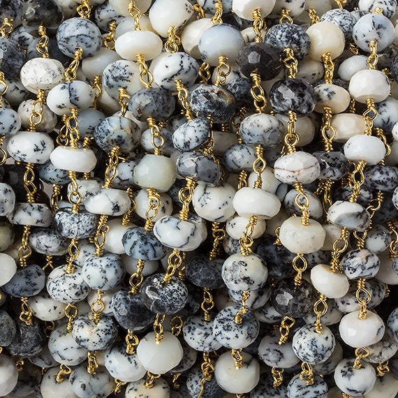 6mm Dendritic Opal faceted rondelle Gold Chain by the foot 30 pcs - Beadsofcambay.com