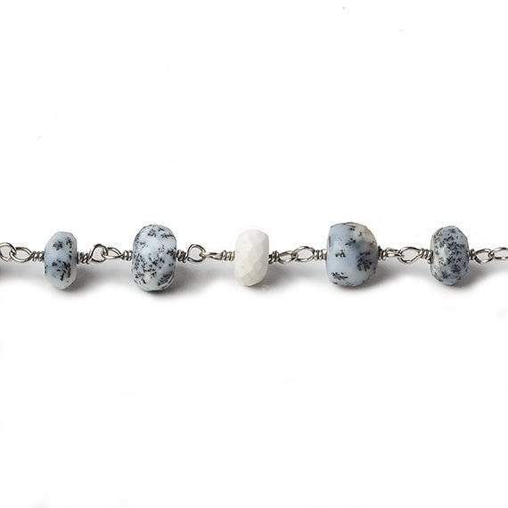6mm Dendritic Opal faceted rondelle Silver Chain by the foot 30 pcs - Beadsofcambay.com
