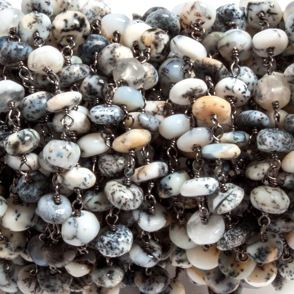 6mm Dendritic Opal plain rondelle Black Gold plated Chain by the foot 35 beads - Beadsofcambay.com