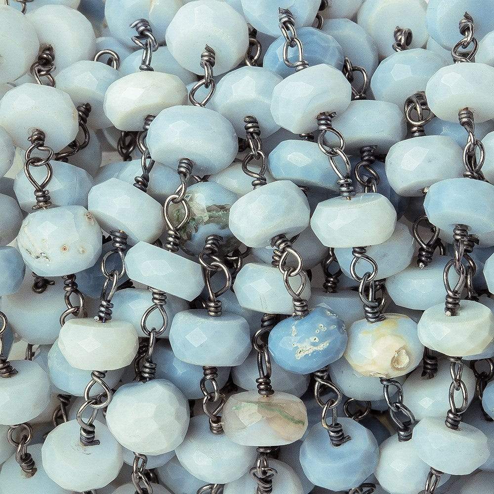 6mm Denim Blue Opal faceted rondelle Black Gold Chain by the foot 30 pcs - Beadsofcambay.com