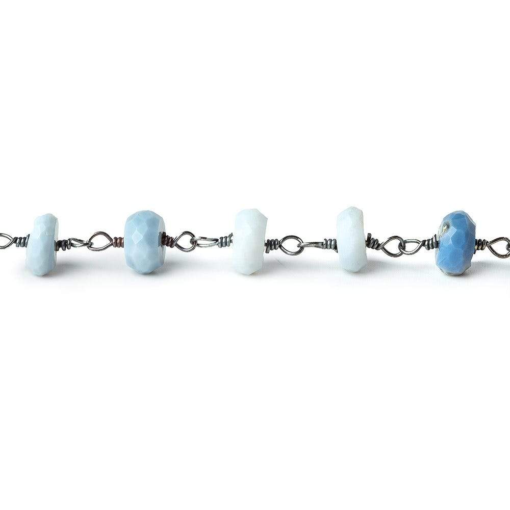 6mm Denim Blue Opal faceted rondelle Black Gold Chain by the foot 30 pcs - Beadsofcambay.com