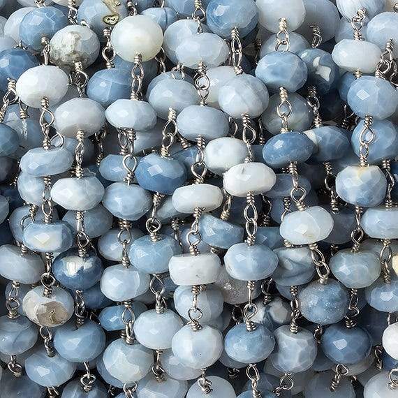 6mm Denim Blue Opal faceted rondelle Silver Chain by the foot 30 pcs - Beadsofcambay.com