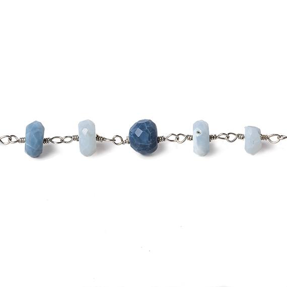 6mm Denim Blue Opal faceted rondelle Silver Chain by the foot 30 pcs - Beadsofcambay.com