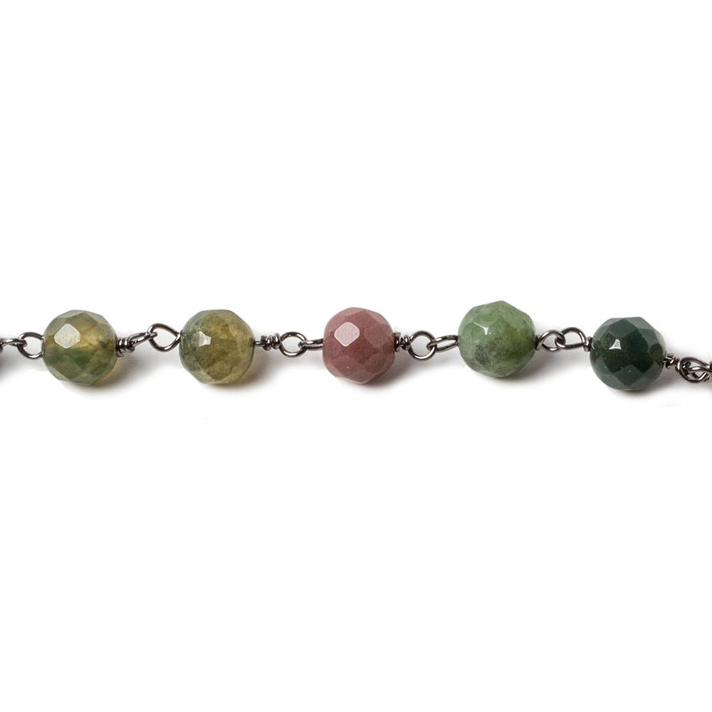 6mm Fancy Jasper faceted round Black Gold chain by the foot 28 pieces - Beadsofcambay.com
