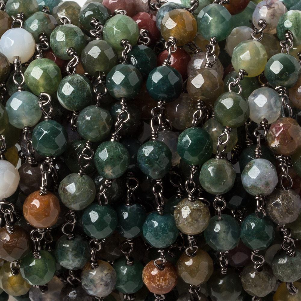 6mm Fancy Jasper faceted round Black Gold chain by the foot 28 pieces - Beadsofcambay.com