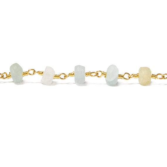 6mm Frosted Beryl rondelle Gold plated Chain sold by the foot 32 pieces - Beadsofcambay.com